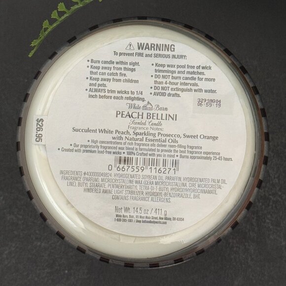 BBW Peach Bellini White Barn Bath & Body Works 3 Wick Candle - Picture 10 of 10